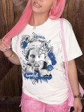 Women's round neck short-sleeved English printed T-shirt
