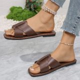 Summer Plus Size women's fashionable leather flip flops outdoor wear flat slippers