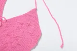 Women Spring Summer knitting Sexy Hollow Solid Halter Neck Lace-Up Backless Cargo Shorts