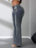 low waist elastic bell bottom denim trousers