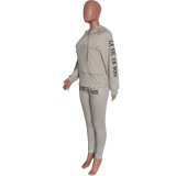 Women's Autumn and Winter gray hooded long sleeve casual two-piece pants set