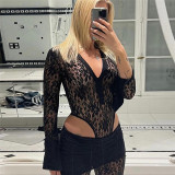 Women Sexy See-Through Lace Patchwork Trousers