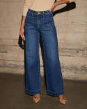 Women's spring wide leg straight high waist denim pants