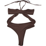 Women summer sexy Halter Neck Crop beach holidays solid one-piece swimwear