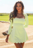 Spring women's square neck slim fit long sleeve solid short dress