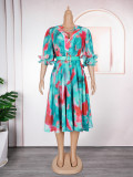 Plus Size African Women V-neck Print Dress