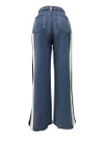 Women's street fashion leopard print patchwork straight denim trousers