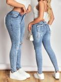 Women's high stretch ripped denim tight pants
