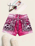 Women Knitting Print Shorts