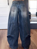 Wide leg women's denim pants