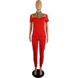Women's spring and summer fashionable print short-sleeved two-piece trousers set