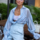 Women's fashion casual long-sleeved solid color shirt chic career top