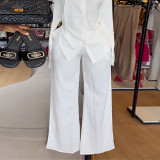 Women's summer round neck loose casual long sleeve shirt and wide leg trousers set