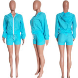 Women's Fashionable casual long sleeve sun protection Hooded Top and Shorts set