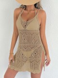 Women Suspender Dress Hollow Slit Beach Bikini Cover-up Dress
