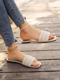 Plus Size women's square toe rhinestone beach sandals beaded flat bottom flip flops slipper