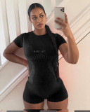 Fashionable short sleeve casual solid color two-piece shorts set