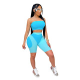 Women's summer fashionable color matching tight fitting strapless two-piece shorts set