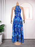 Plus Size Women Off-shoulder Spring and Summer African Print Bubble Bead Maxi Dress