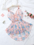 Plus Size print see-through strap sexy nightdress and pajamas women's sexy lingerie