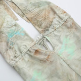 Summer tight fitting printed hollow low back shorts jumpsuit