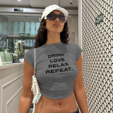 Women street Round Neck Letter Print Short Sleeve Crop T-shirt