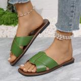 Summer Plus Size women's fashionable leather flip flops outdoor wear flat slippers