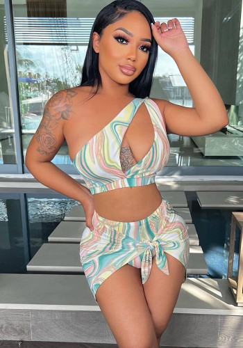Summer sexy print three-piece swimsuit