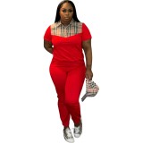 Women's spring and summer fashionable print short-sleeved two-piece trousers set
