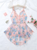 Plus Size print see-through strap sexy nightdress and pajamas women's sexy lingerie