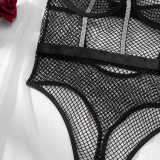 Women Mesh Underwire Lace See-Through Sexy Basic Bodysuit Sexy Lingerie