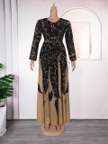 Plus Size African Women Long Sleeve Elegant Print Chiffon Maxi Dress