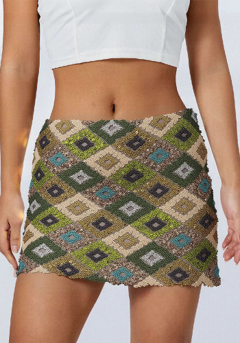 Women's print patchwork chic sexy trendy slim short skirt
