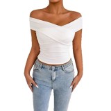 Summer women's fashion cross off shoulder strapless slim top