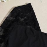 Women Spring and Summer Lace Sexy Hollow One-shoulder Irregular Top and Skirt Two-piece Set