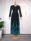 Plus Size African Women Long Sleeve Elegant Print Chiffon Maxi Dress
