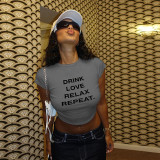 Women street Round Neck Letter Print Short Sleeve Crop T-shirt