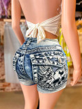 Women Knitting Print Shorts