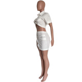 Women's fashion sexy solid color button Crop Shirt split skirt two-piece set