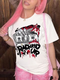 Women's round neck short-sleeved English printed T-shirt