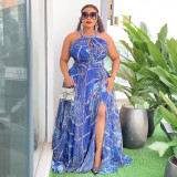 Plus Size Women Off-shoulder Spring and Summer African Print Bubble Bead Maxi Dress