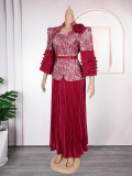 African Women lace print Formal Party Maxi Dress two-piece set