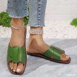 Summer Plus Size women's fashionable leather flip flops outdoor wear flat slippers