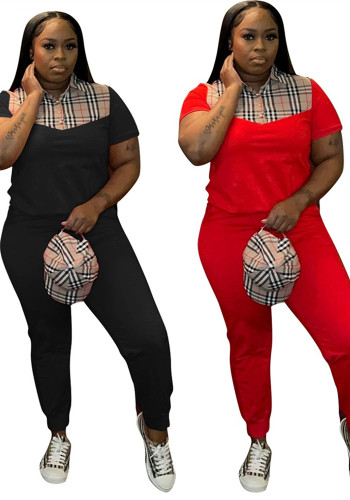 Women's spring and summer fashionable print short-sleeved two-piece trousers set
