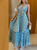 Women summer suspender v-neck print sexy dress