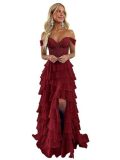 Women suspender Strapless Spring Summer slit party Cascading Ruffles evening dress（Processing time need 3-6 days）