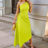 Women Solid Slash Shoulder Hollow Sexy Dress