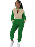 Women Patchwork Baseball Jacket and Pants Two-piece Set