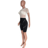 Fashionable one shoulder clothes sexy mesh patchwork Midi jumpsuit