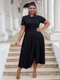 Plus Size Women Turndown Collar Irregular Elegant Dress